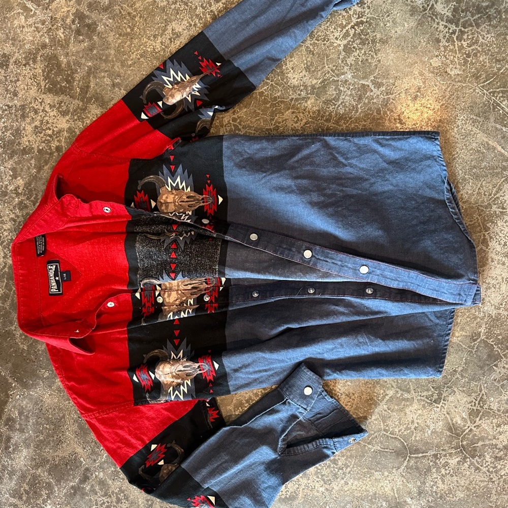 PanHandle Red and Blue Button-Up Shirt 100% cotton